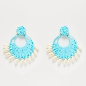 Large straw seashell baby blue earrings